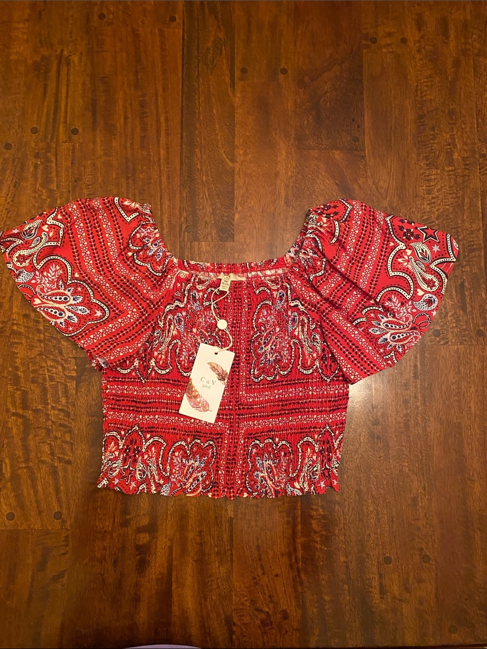 Girls' Red Paisley Smocked Top by